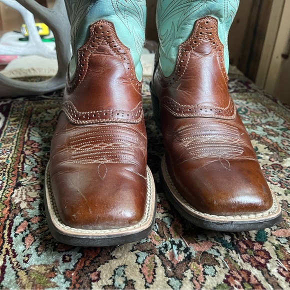 Ariat Mesquite Aquamarine Blue Cowboy Leather Roper Packer Boots Square Toe 7 - Picture 11 of 16